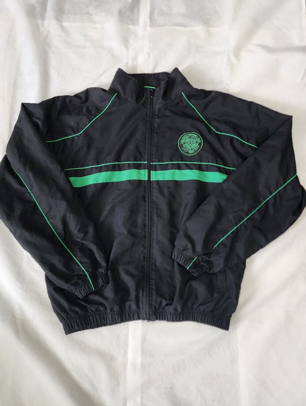 Black and Green Track Jacket with Celtic Football Club Logo Size M